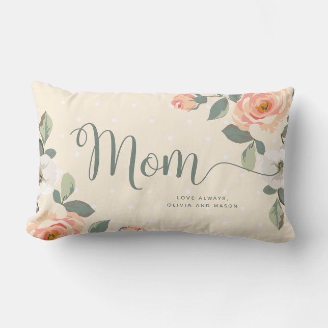 Cojín Lumbar Bonito Peach Floral | Mamá (Anverso)