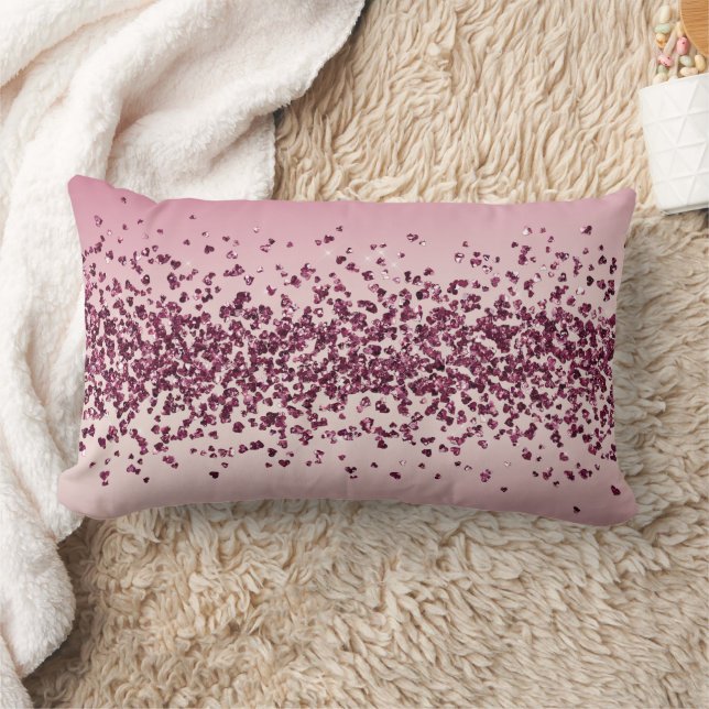 Cojín Lumbar Bonito Purpurina rosa Corazones Ombre (Manta)