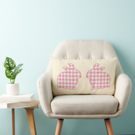 Cojín Lumbar Bonos de Pascua Rústica y Rosa Gingham Plaid