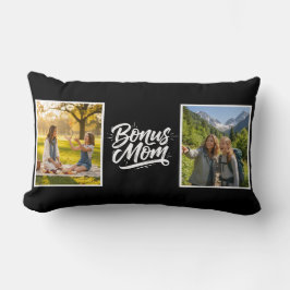 Cojín Lumbar Bonus Mom Brush Script Two Photo Black and White