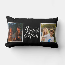 Cojín Lumbar Bonus Mom Pretty Cursive Two Photo Black and White