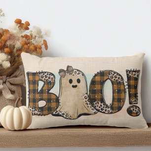 Cojín Lumbar Boo Naranja Black Plaid Halloween