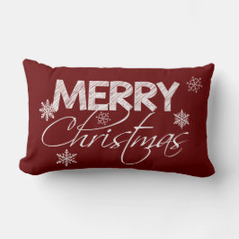 Cojín Lumbar Borgoña y copos de nieve blancos | Feliz Navidad