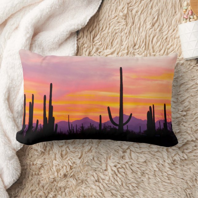 Cojín Lumbar Bosque de Cactus Saguaro al atardecer (Manta)