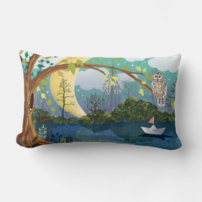 Cojín Lumbar Bosque Río Ilustrado Niños (Anverso)