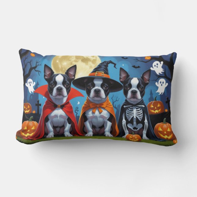 Cojín Lumbar Boston Terrier Dogs Calabaza Halloween Funny (Anverso)