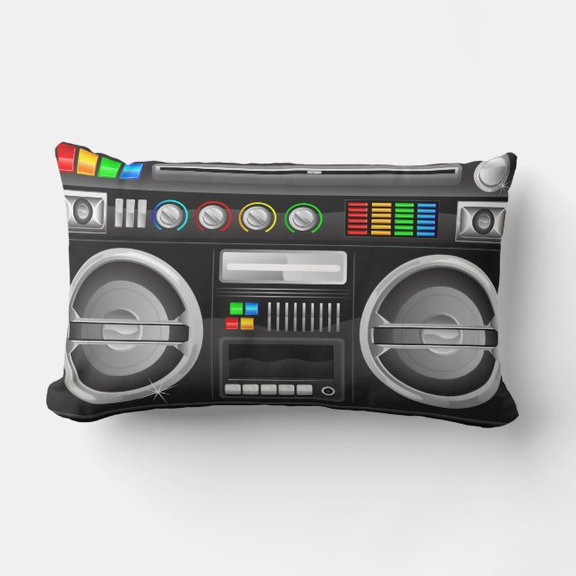 Cojín Lumbar botones arcoíris retro boombox ghetto master (Anverso)