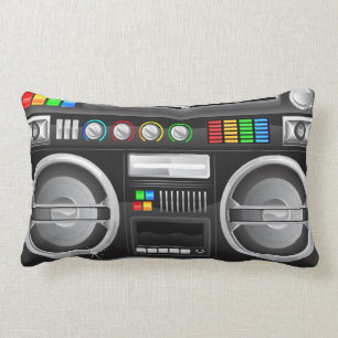 Cojín Lumbar botones arcoíris retro boombox ghetto master