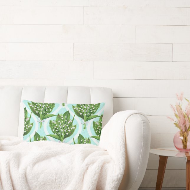 Cojín Lumbar Bouquet de lirio del valle flores en azul (Sofá)