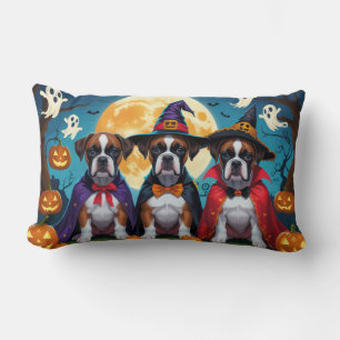 Cojín Lumbar Boxer Dogs Calabaza Halloween Gracioso