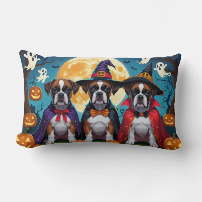 Cojín Lumbar Boxer Dogs Calabaza Halloween Gracioso (Anverso)