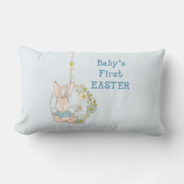 Cojín Lumbar Boy First Easter Bunny on Flower Swing (Anverso)