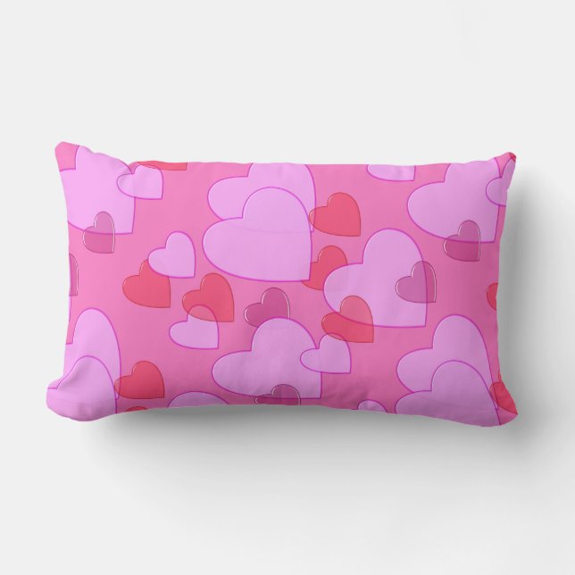 Cojín Lumbar Brillante corazón San Valentín fondo rosa (Anverso)