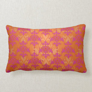 Cojín Lumbar Brillante Naranja Rosa Damask Tango Tangerina