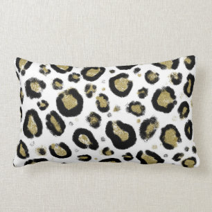 Cojín Lumbar Brillo de Oro Blanco y Estampado de Leopardo y Gue