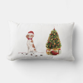 Cojín Lumbar Brittany divertido perro de Navidad y árbol
