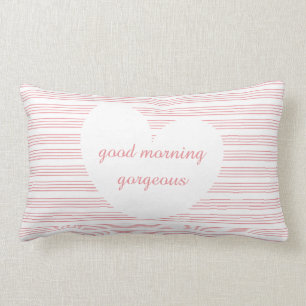 Cojín Lumbar Buena mañana magnífica, rayas blancas del rosa d