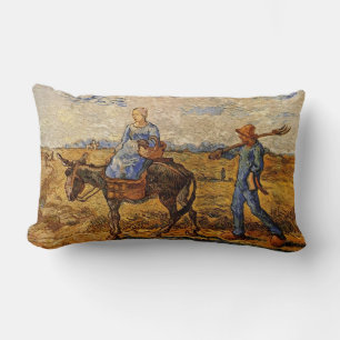 Cojín Lumbar Buenos días pareja campesina va a trabajar