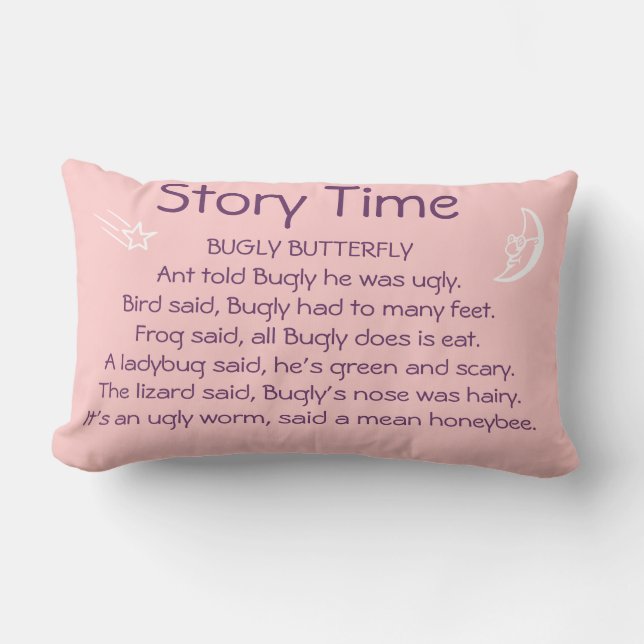 Cojín Lumbar Bugly Butterfly Story time pillow rosa (Anverso)