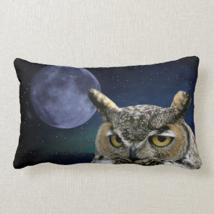 Cojín Lumbar Búho y luna azul