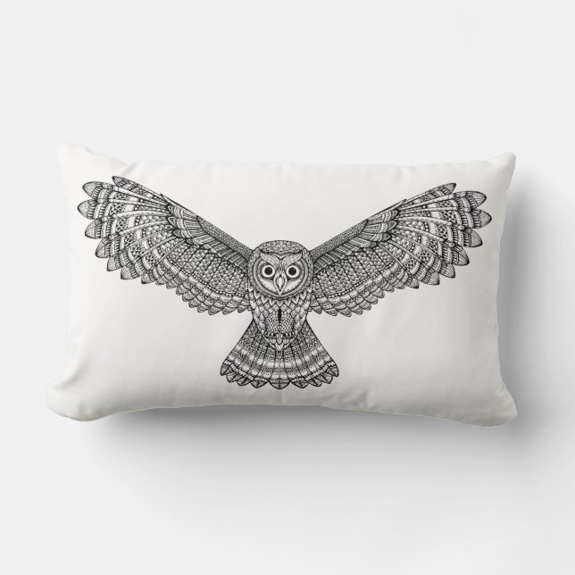 Cojín Lumbar Búho Zendoodle del vuelo (Anverso)