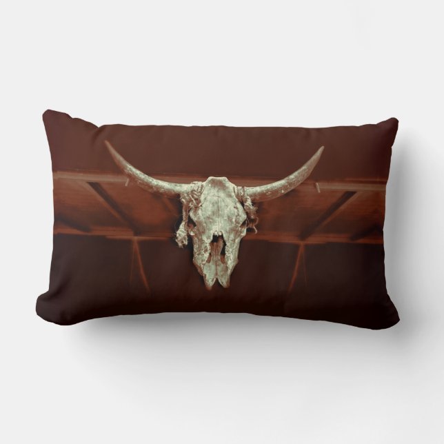 Cojín Lumbar Bull Skull Brown Rustic Country Western Farm (Anverso)