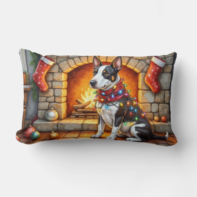 Cojín Lumbar Bull Terrier Fireplace with Christmas Lights (Anverso)