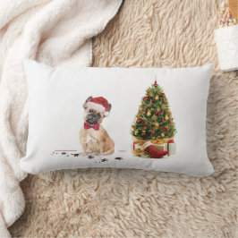 Cojín Lumbar Bulldog francés curioso Navidad perro con árbol