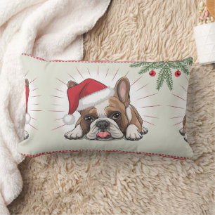 Cojín Lumbar Bulldog francés Navidad arte digital con Santa Ha