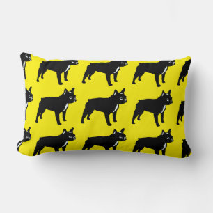Cojín Lumbar Bulldog Francés negro sobre amarillo
