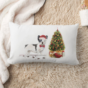 Cojín Lumbar Bulldog Francés negro y blanco de Navidad
