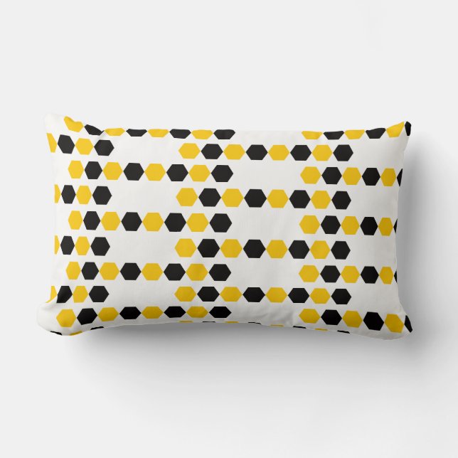 Cojín Lumbar Bumble Negro Amarillo Geométrico Hexagrama Patrón  (Anverso)