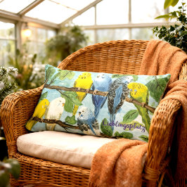 Cojín Lumbar Bunte Wellensittiche - handgemalt | Kissen