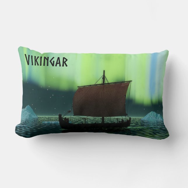 Cojín Lumbar Buque Viking Y Luces Del Norte (Anverso)