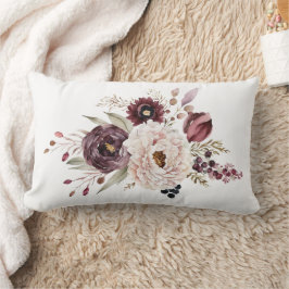 Cojín Lumbar Burgundy Púrpura Granate Blanco Floral Elegante Fl