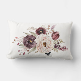Cojín Lumbar Burgundy Púrpura Granate Blanco Floral Elegante Fl