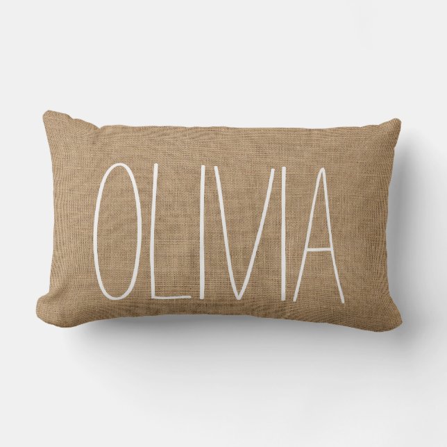 Cojín Lumbar Burlap Personalizado Rustic Pillow (Anverso)
