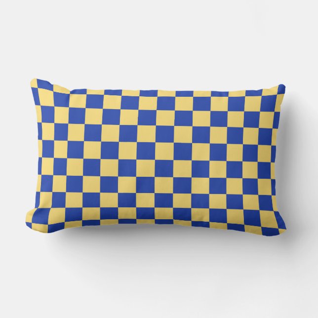 Cojín Lumbar Butter yellow and blue checkered board pattern (Anverso)