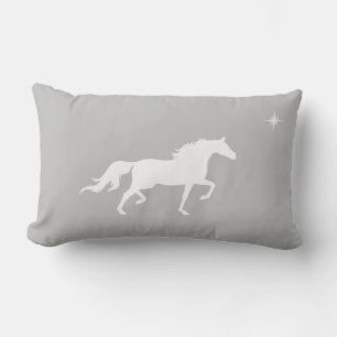 Cojín Lumbar Caballo blanco elegante y estrella en gris platead