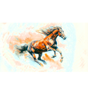 Cojín Lumbar Caballo corriendo acuarela libre