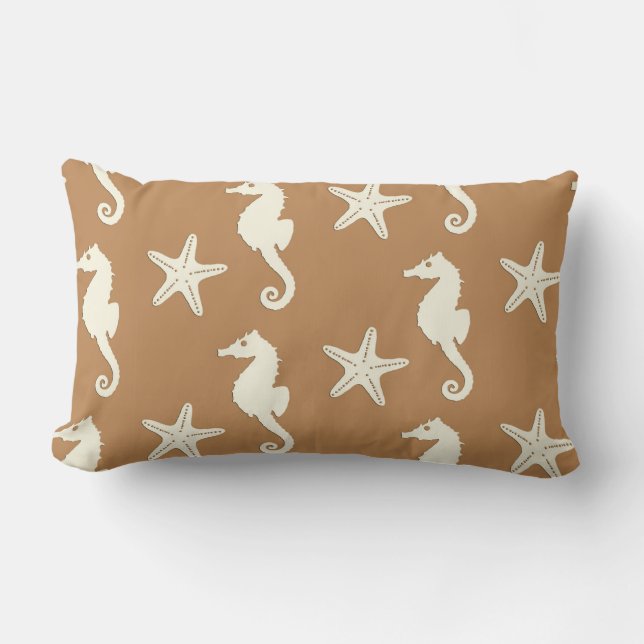 Cojín Lumbar Caballo de mar y pez estrella - marrón de cacao y  (Anverso)
