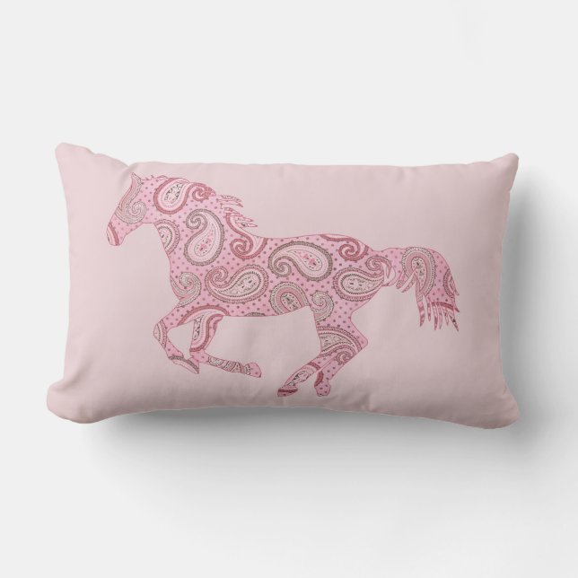 Cojín Lumbar Caballo de paisley rosado (Anverso)