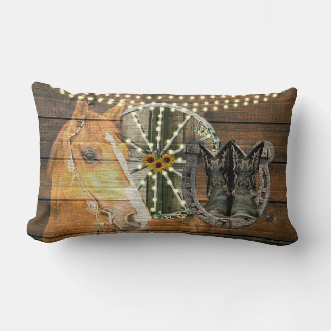 Cojín Lumbar Caballo Occidental Herradura Caballo Vagón Cowboy  (Anverso)