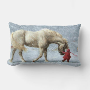 Cojín Lumbar Caballo y Chica en el Pillow de nieve