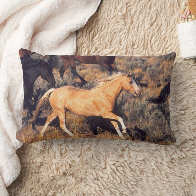 Cojín Lumbar Caballos corriendo un rancho Ponderosa (Manta)