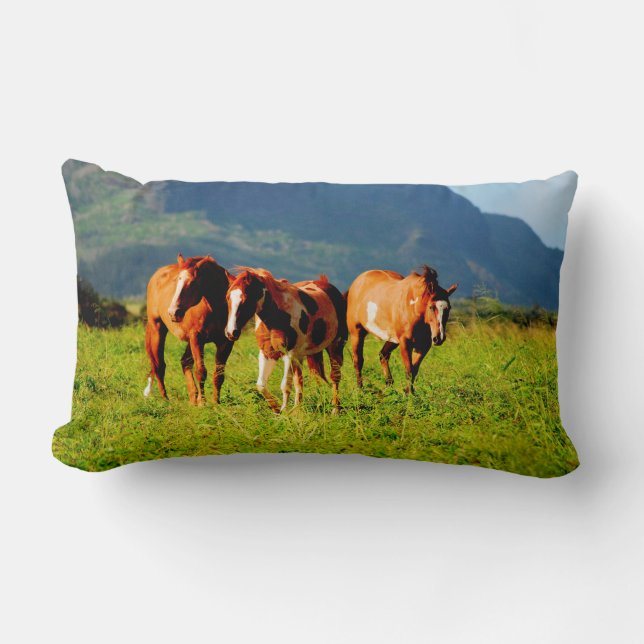 Cojín Lumbar Caballos de Kapaa - Kauai Hawaii (Anverso)