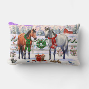 Cojín Lumbar Caballos de Navidad en la nieve