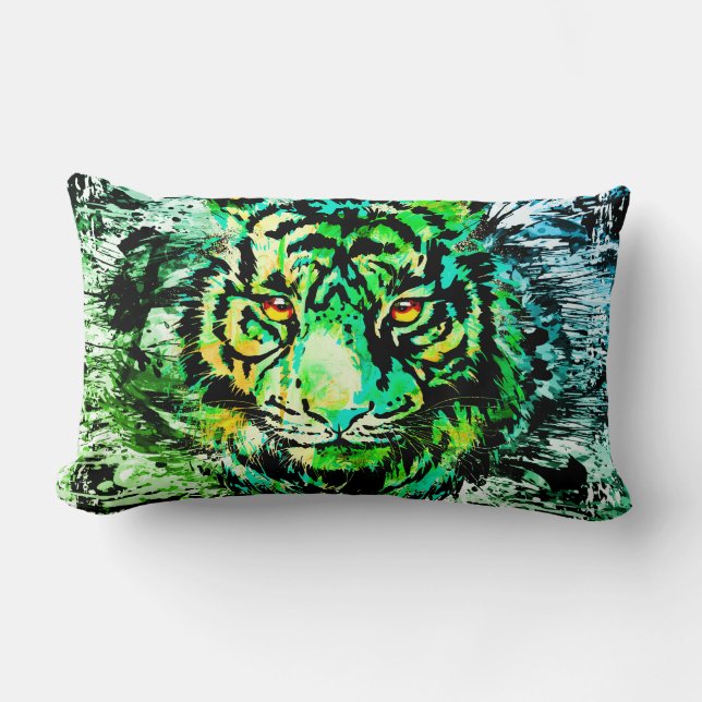 Cojín Lumbar Cabeza de tigre verde | Pilar lumbar del dibujo de (Anverso)