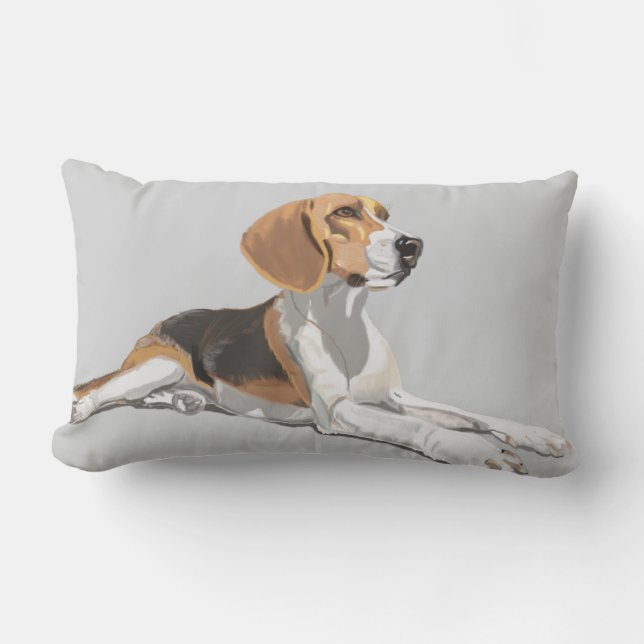 Cojín Lumbar Cachorro Beagle Blanco y Negro Atigrado (Anverso)