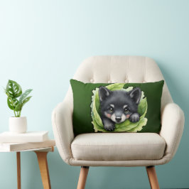 Cojín Lumbar Cachorro de lobo en el verde: